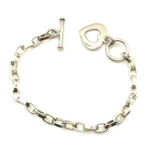 Sterling Silver Open Heart Tag Toggle Big Link Chain Bracelet 7.75"